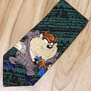 VTG 1996 Looney Tunes Taz "Dull Street Journal" Silk Neck Tie